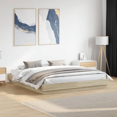 Estructura de cama madera de ingeniería roble Sonoma 200x200 cm