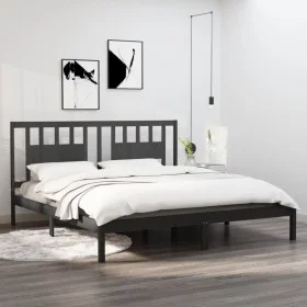 Solid gray pine wood bed frame 200x200 cm by vidaXL, Beds and slatted bases - Ref: Foro24-3104085, Price: 159,65 €, Discount: %
