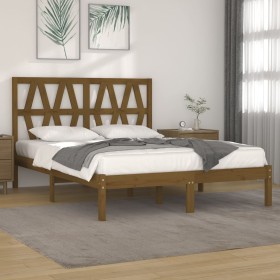 Estructura cama de matrimonio madera de pino marrón 135x190 cm