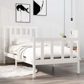 White solid wood single bed frame 90x190 cm by vidaXL, Beds and slatted bases - Ref: Foro24-3104094, Price: 101,83 €, Discoun...