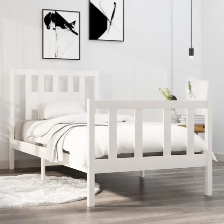 Estructura de cama individual madera maciza blanco 90x190 cm de vidaXL, Camas y somieres - Ref: Foro24-3104094, Precio: 101,7...