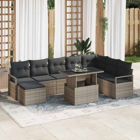 Conjunto de sofá de jardín con cojín 9 pcs Gris en Sofás de exterior | Comprar online en Foro24