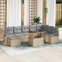 Conjunto de sofá de jardín con cojín 9 pcs beige y gris claro