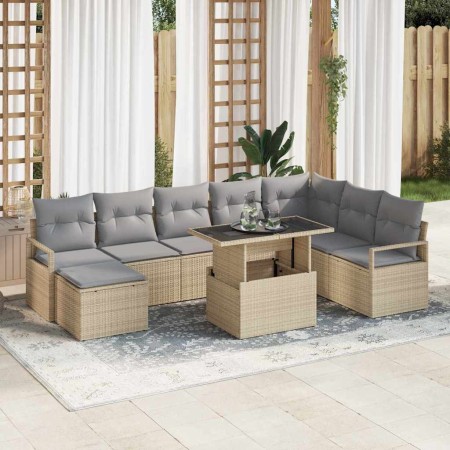Conjunto de sofá de jardín con cojín 9 pcs beige y gris claro
