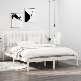 Estructura de cama madera maciza blanca King Size 150x200 cm