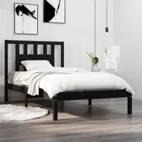 Solid black pine wood bed frame 100x200 cm by vidaXL, Beds and slatted bases - Ref: Foro24-3104057, Price: 120,40 €, Discount: %