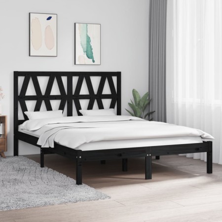 Estructura de cama de madera maciza de pino negra 140x190 cm de vidaXL, Camas y somieres - Ref: Foro24-3103982, Precio: 165,4...