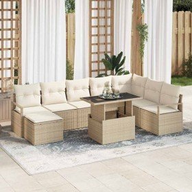 Conjunto de sofá de jardín con cojín 9 pcs beige y crema