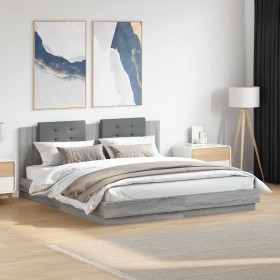 Cama con cabecero madera de ingeniería gris Sonoma 180x200 cm Cama con cabecero madera de ingeniería gris Sonoma 180x200 cm