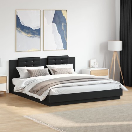Estructura cama con cabecero madera ingeniería negro 160x200 cm