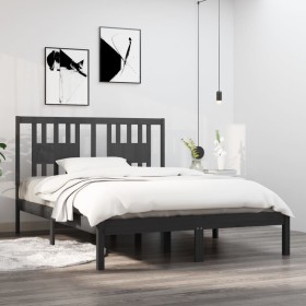 Estructura de cama madera maciza gris doble 135x190 cm