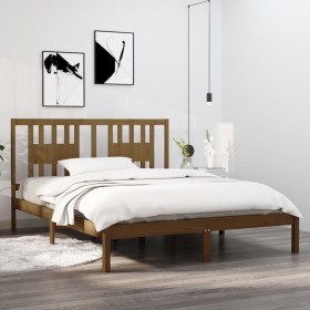 Estructura de cama madera maciza de pino marrón miel 140x200 cm