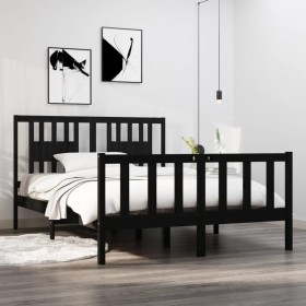 Estructura de cama doble madera maciza negra 135x190 cm