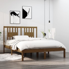 Estructura de cama madera maciza marrón miel 135x190 cm