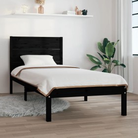 Estructura de cama individual madera maciza negra 90x190 cm