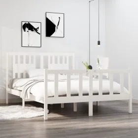 White solid wood bed frame 140x190 cm by vidaXL, Beds and slatted bases - Ref: Foro24-3104109, Price: 147,28 €, Discount: %