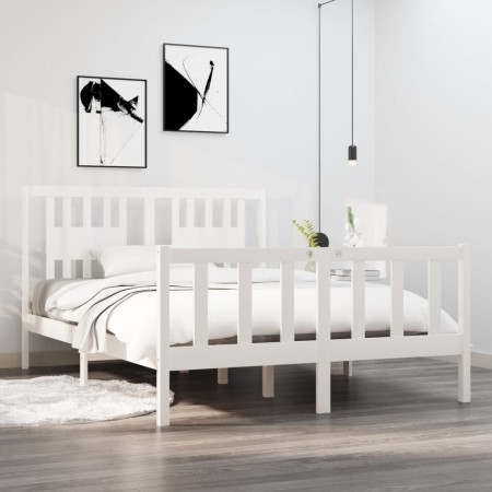 Weißer Massivholzbettrahmen 140x190 cm von vidaXL, Betten und Lattenroste - Ref: Foro24-3104109, Preis: 151,49 €, Rabatt: %