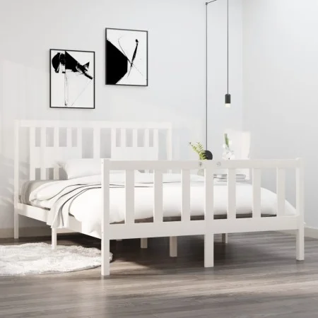 White solid wood bed frame 140x190 cm by vidaXL, Beds and slatted bases - Ref: Foro24-3104109, Price: 147,14 €, Discount: %