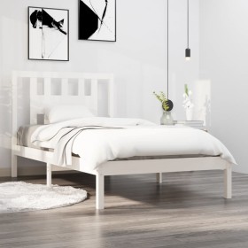 Estructura de cama madera maciza de pino blanco 90x200 cm de vidaXL, Camas y somieres - Ref: Foro24-3104049, Precio: 96,28 €,...