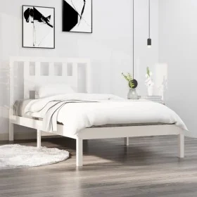 Solid white pine wood bed frame 90x200 cm by vidaXL, Beds and slatted bases - Ref: Foro24-3104049, Price: 92,35 €, Discount: %