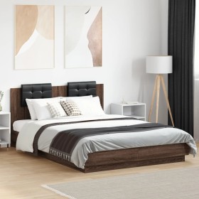 Cama con cabecero madera de ingeniería marrón roble 120x200 cm