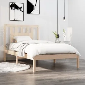 Solid pine wood bed frame 90x200 cm by vidaXL, Beds and slatted bases - Ref: Foro24-3104048, Price: 81,95 €, Discount: %