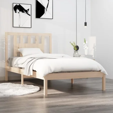 Solid pine wood bed frame 90x200 cm by vidaXL, Beds and slatted bases - Ref: Foro24-3104048, Price: 81,95 €, Discount: %