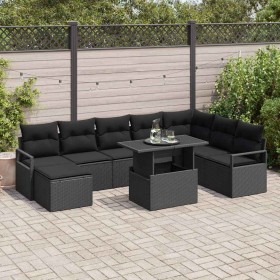 Conjunto de sofá de jardín con cojín 9 pcs Negro