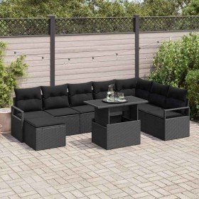 Conjunto de sofá de jardín con cojín 9 pcs Negro en Sofás de exterior | Comprar online en Foro24