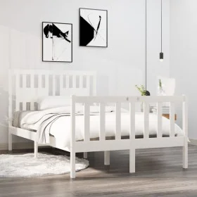 Small double bed frame white solid wood 120x190cm by vidaXL, Beds and slatted bases - Ref: Foro24-3104099, Price: 131,58 €, D...