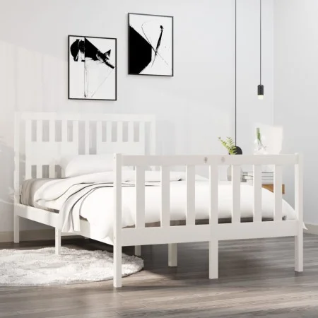 Small double bed frame white solid wood 120x190cm by vidaXL, Beds and slatted bases - Ref: Foro24-3104099, Price: 131,58 €, D...