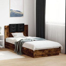 Cama con cabecero madera de ingeniería roble ahumado 100x200 cm en Camas y somieres | Comprar online en Foro24