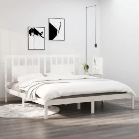 Solid white pine wood bed frame 200x200 cm by vidaXL, Beds and slatted bases - Ref: Foro24-3104084, Price: 139,56 €, Discount: %
