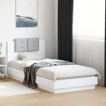 Estructura cama con cabecero madera ingeniería blanco 90x200 cm