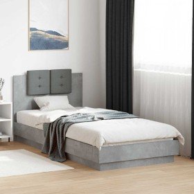 Cama con cabecero madera de ingeniería gris hormigón 90x200 cm Cama con cabecero madera de ingeniería gris hormigón 90x200 cm