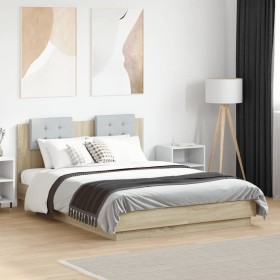 Cama con cabecero madera de ingeniería roble Sonoma 140x190 cm