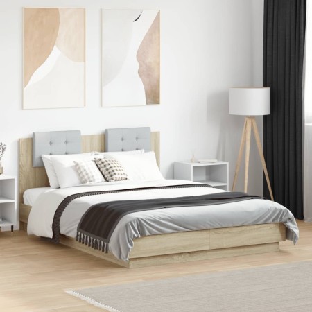 Cama con cabecero madera de ingeniería roble Sonoma 140x190 cm
