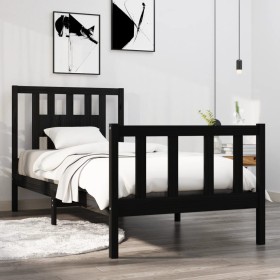 Estructura de cama madera maciza individual negra 75x190 cm