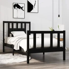 Schwarzer Einzelbettrahmen aus Massivholz, 75 x 190 cm von vidaXL, Betten und Lattenroste - Ref: Foro24-3104092, Preis: 121,5...