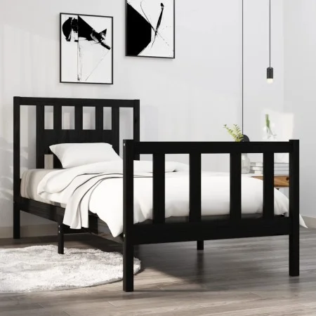 Black single solid wood bed frame 75x190 cm by vidaXL, Beds and slatted bases - Ref: Foro24-3104092, Price: 121,50 €, Discoun...