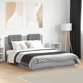 Cama con cabecero madera de ingeniería gris Sonoma 135x190 cm Cama con cabecero madera de ingeniería gris Sonoma 135x190 cm