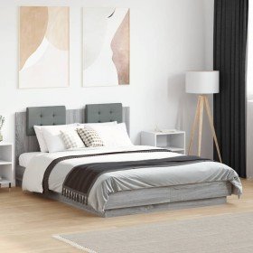 Cama con cabecero madera de ingeniería gris Sonoma 120x190 cm Cama con cabecero madera de ingeniería gris Sonoma 120x190 cm