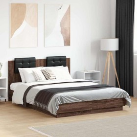 Cama con cabecero madera de ingeniería marrón roble 120x190 cm