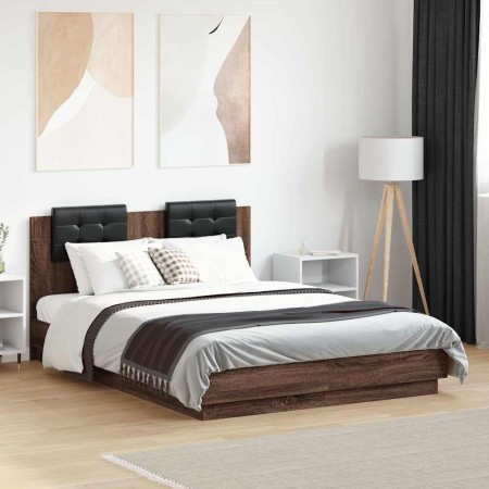 Cama con cabecero madera de ingeniería marrón roble 120x190 cm