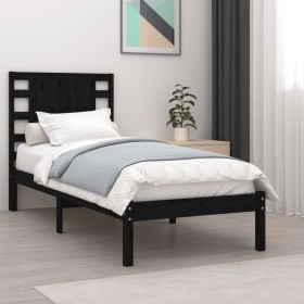 Estructura de cama individual madera maciza negra 90x190 cm