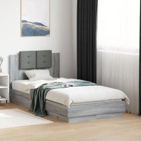 Cama con cabecero madera de ingeniería gris Sonoma 90x190 cm en Camas y somieres | Comprar online en Foro24