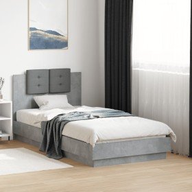 Cama con cabecero madera de ingeniería gris hormigón 75x190 cm Cama con cabecero madera de ingeniería gris hormigón 75x190 cm