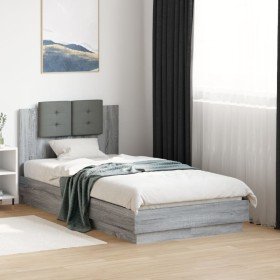 Cama con cabecero madera de ingeniería gris Sonoma 75x190 cm Cama con cabecero madera de ingeniería gris Sonoma 75x190 cm