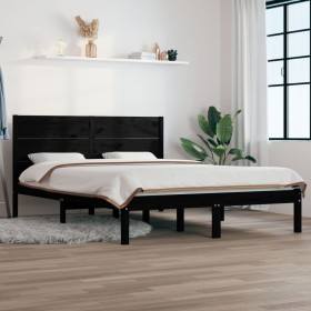 Estructura de cama madera maciza negra 120x190 cm