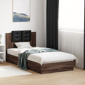 Cama con cabecero madera de ingeniería marrón roble 75x190 cm